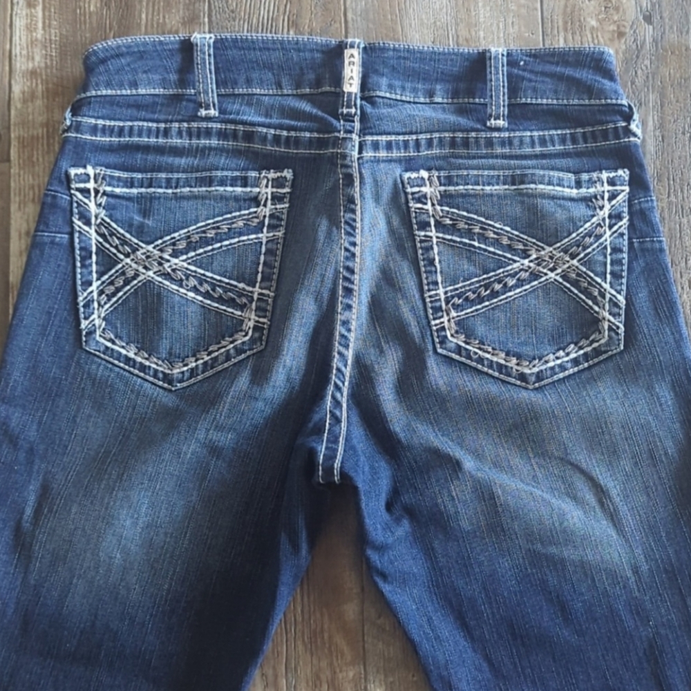 ARIAT R.E A.L. Mid Rise Stretch Entwined bootcut jeans sz 33L marine blue TALL